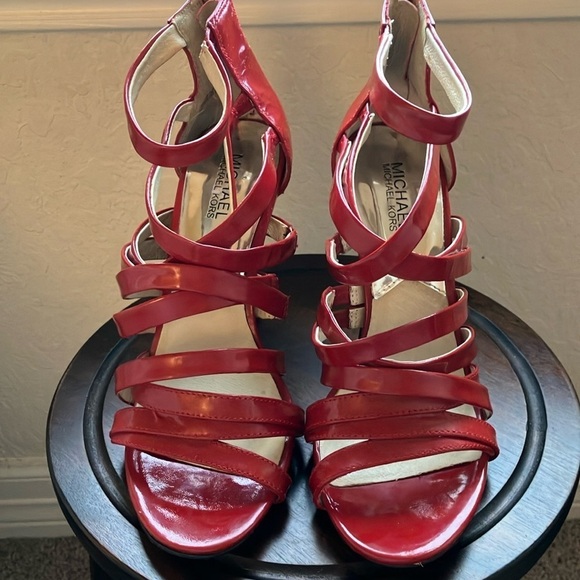 MICHAEL Michael Kors Shoes - MICHAEL Michael Kors: Red strappy zip back heels (4”)- 9.5